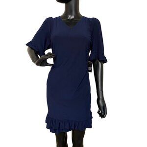 MSK Women’s Petite Ruffled-Trim Shift Dress Navy NWT Size 1X